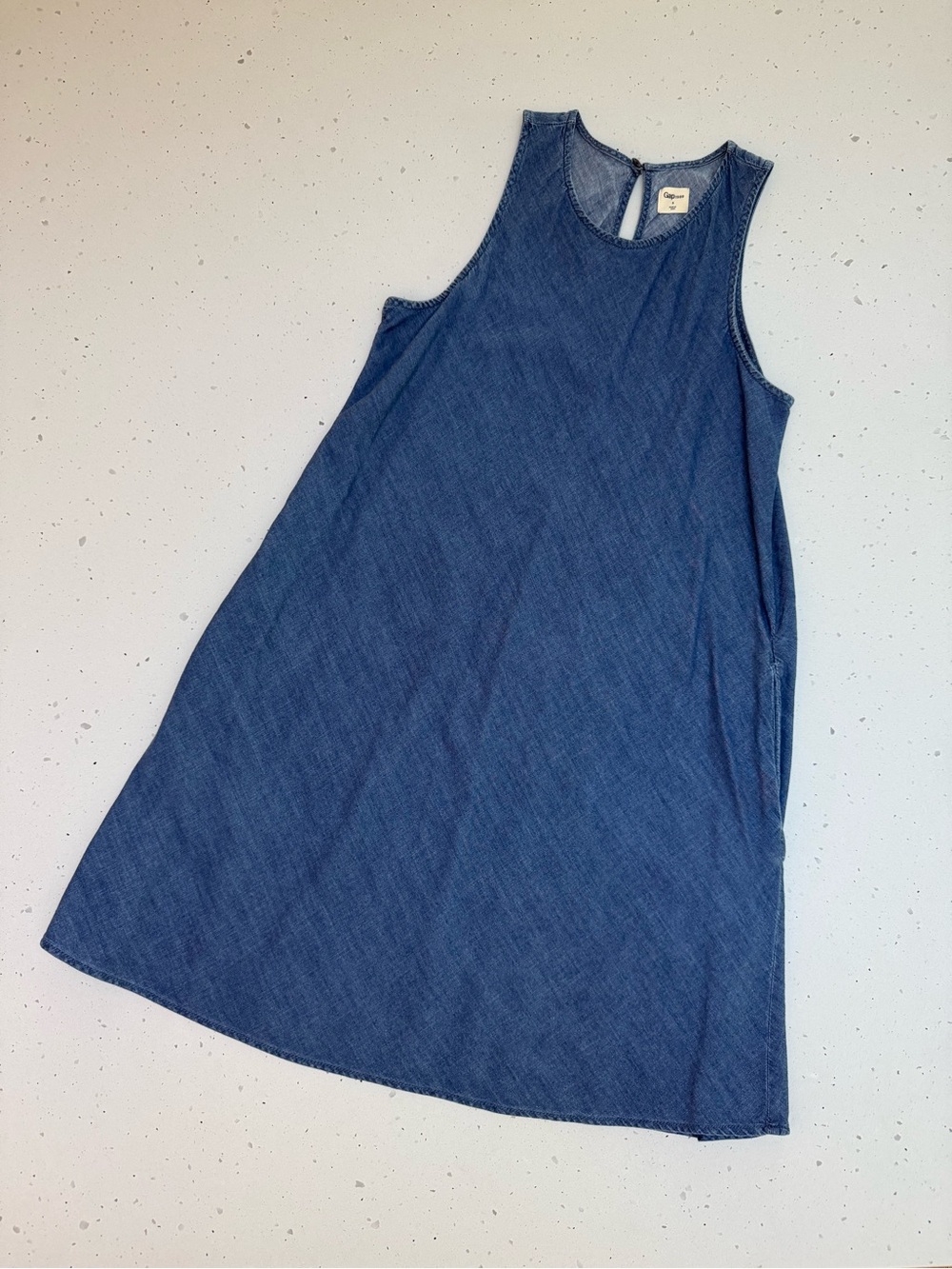 Gap 1969 Dark Indigo Sleeveless Denim Dress With Pockets